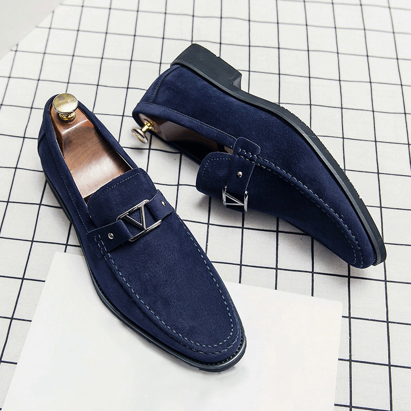 Men's Suede Loafers V Buckle Hardware Slip On Smart Casual