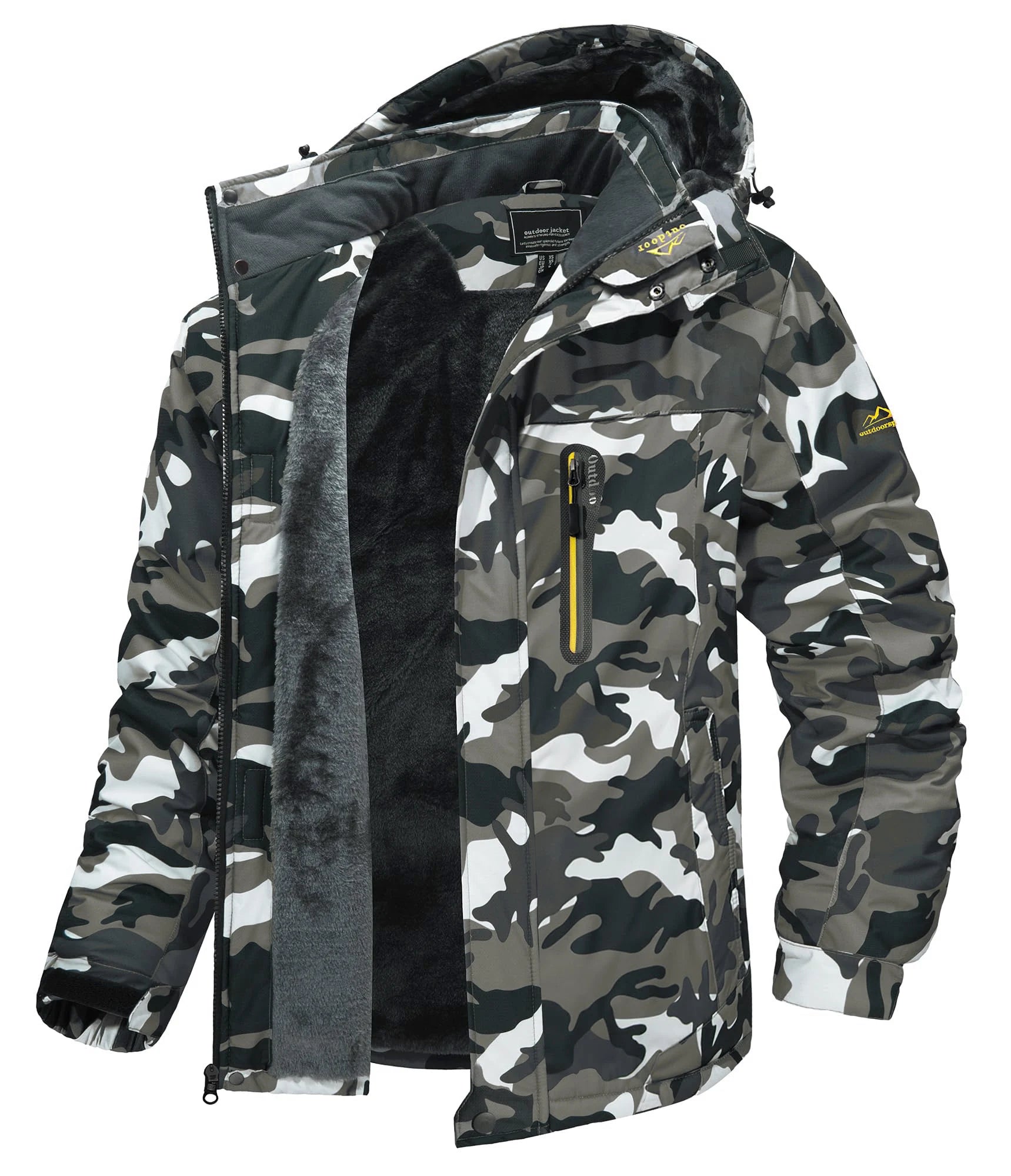Men's Waterproof Ski Jacket, Windproof Fleece Lined Coat with Detachable Hood