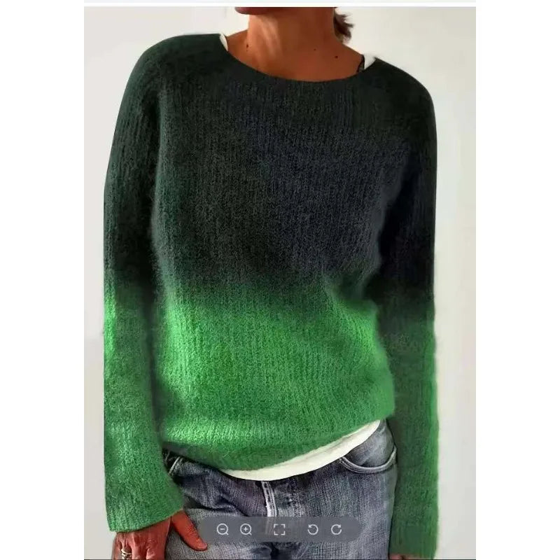Women's Fair Isle Jumper, Crew Neck Yoke Pattern Loose Fit Knitwear