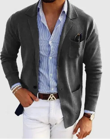Men's Knitted Blazer Coat, Notch Lapel Single-Breasted Outerwear with Patch Pocket