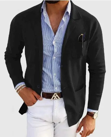 Men's Knitted Blazer Coat, Notch Lapel Single-Breasted Outerwear with Patch Pocket