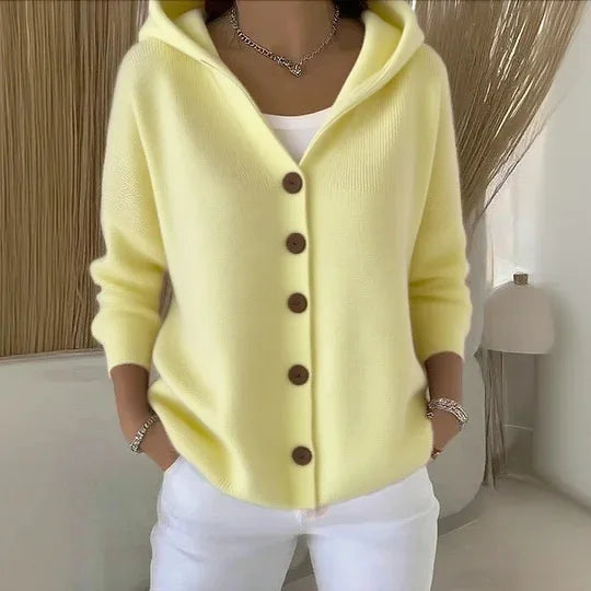 Women's Hooded Knitted Cardigan, Button-Front Loose Fit Knit Jacket