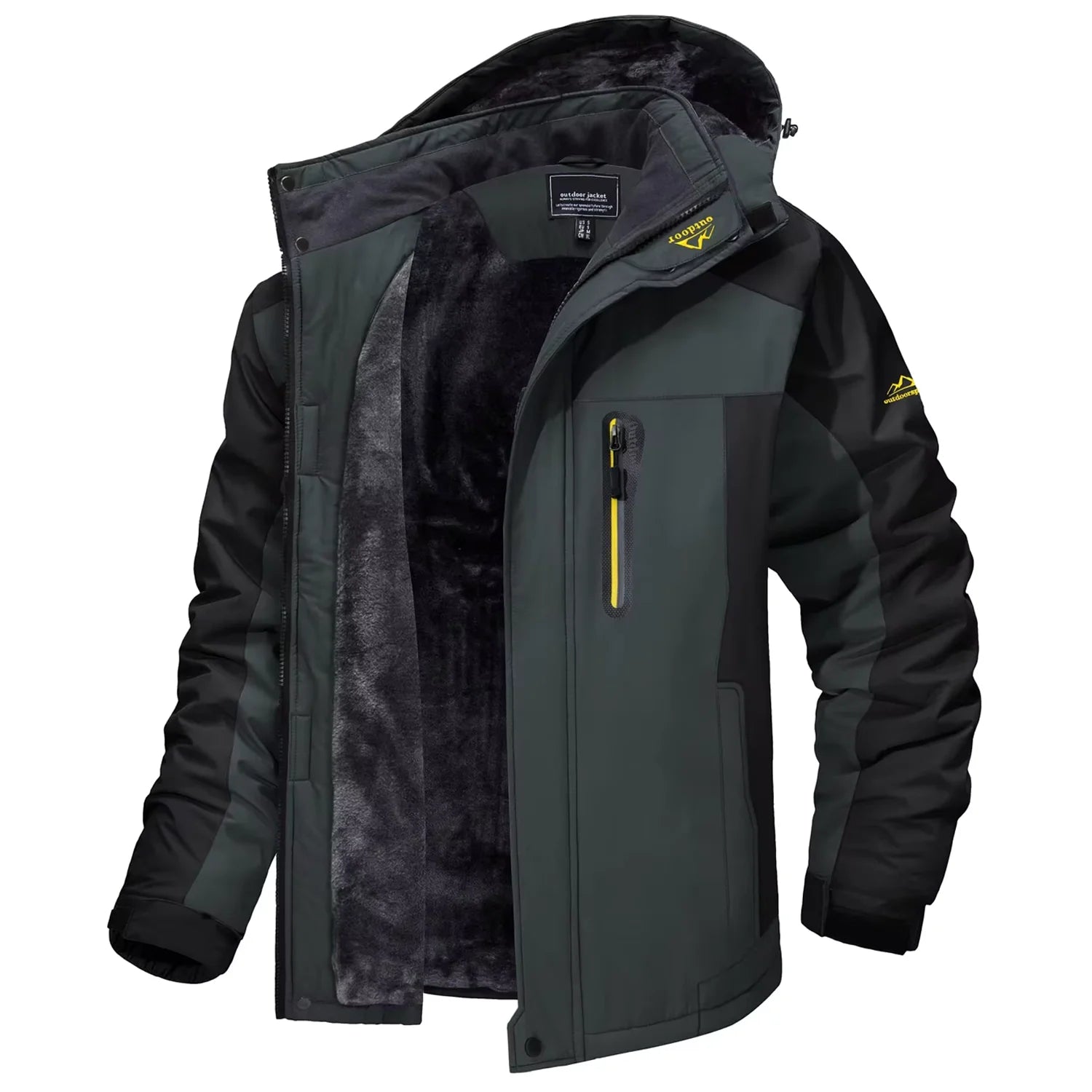 Men's Waterproof Ski Jacket, Windproof Fleece Lined Coat with Detachable Hood