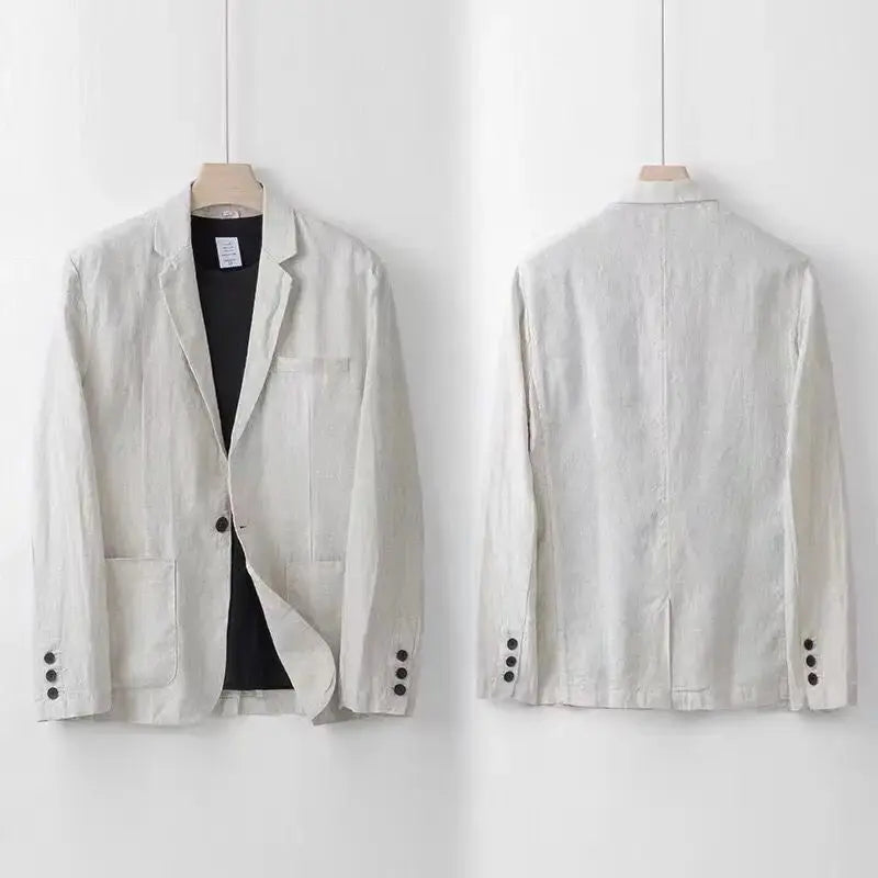 Men's Linen Blend Suit Two Piece Notch Lapel Relaxed Fit Smart Casual