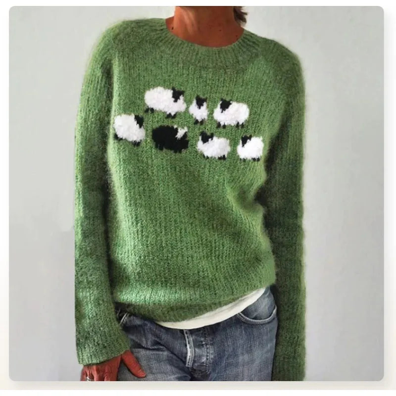 Women's Fair Isle Jumper, Crew Neck Yoke Pattern Loose Fit Knitwear