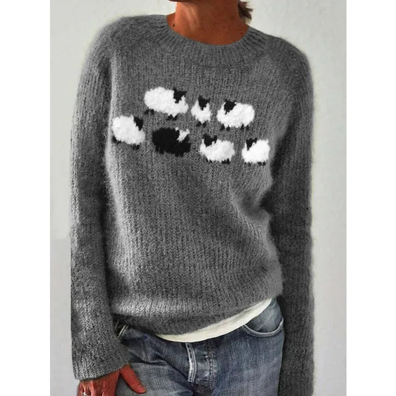 Women's Fair Isle Jumper, Crew Neck Yoke Pattern Loose Fit Knitwear