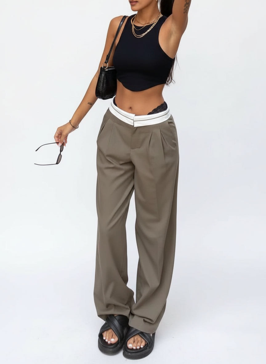 Vera / Women’s High-Waist Straight Trousers with Side Pockets