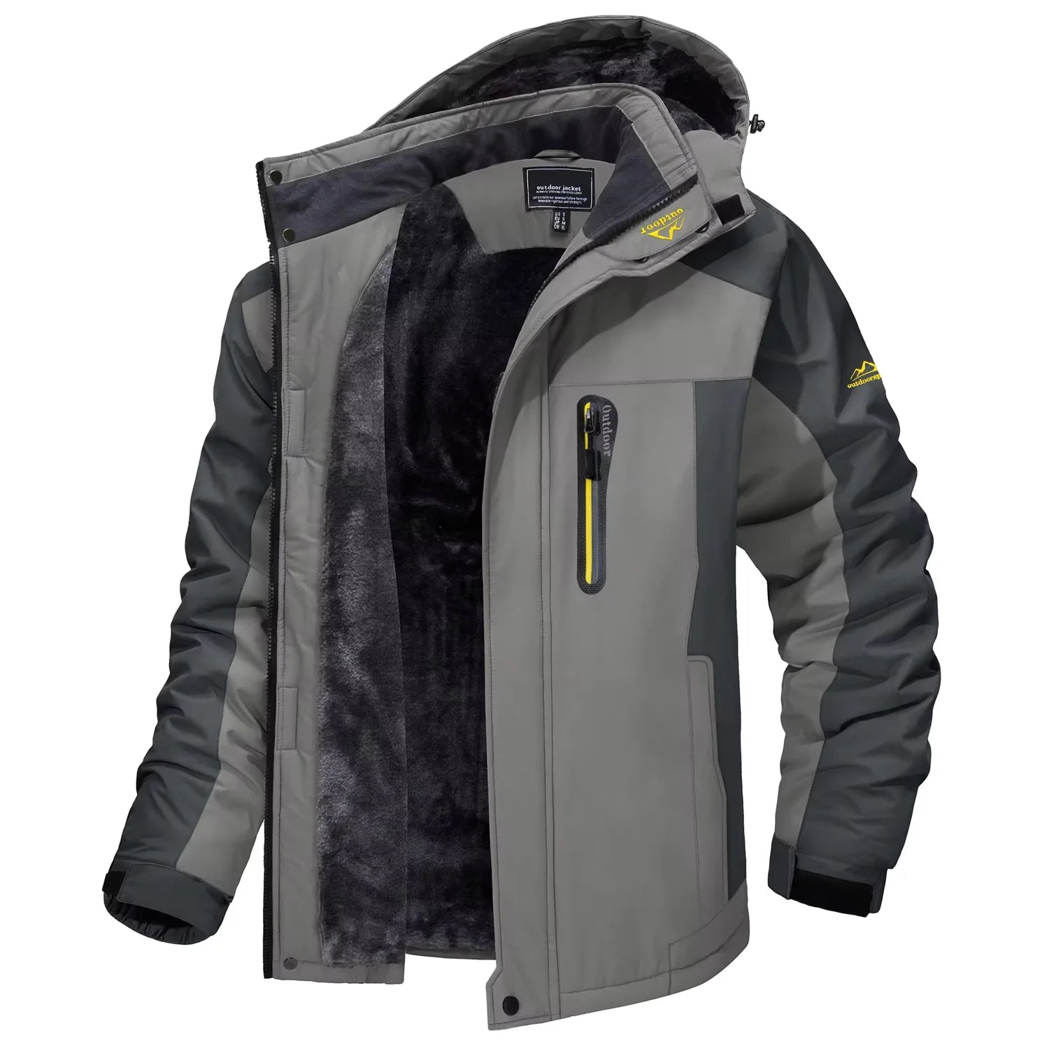 Men's Waterproof Ski Jacket, Windproof Fleece Lined Coat with Detachable Hood