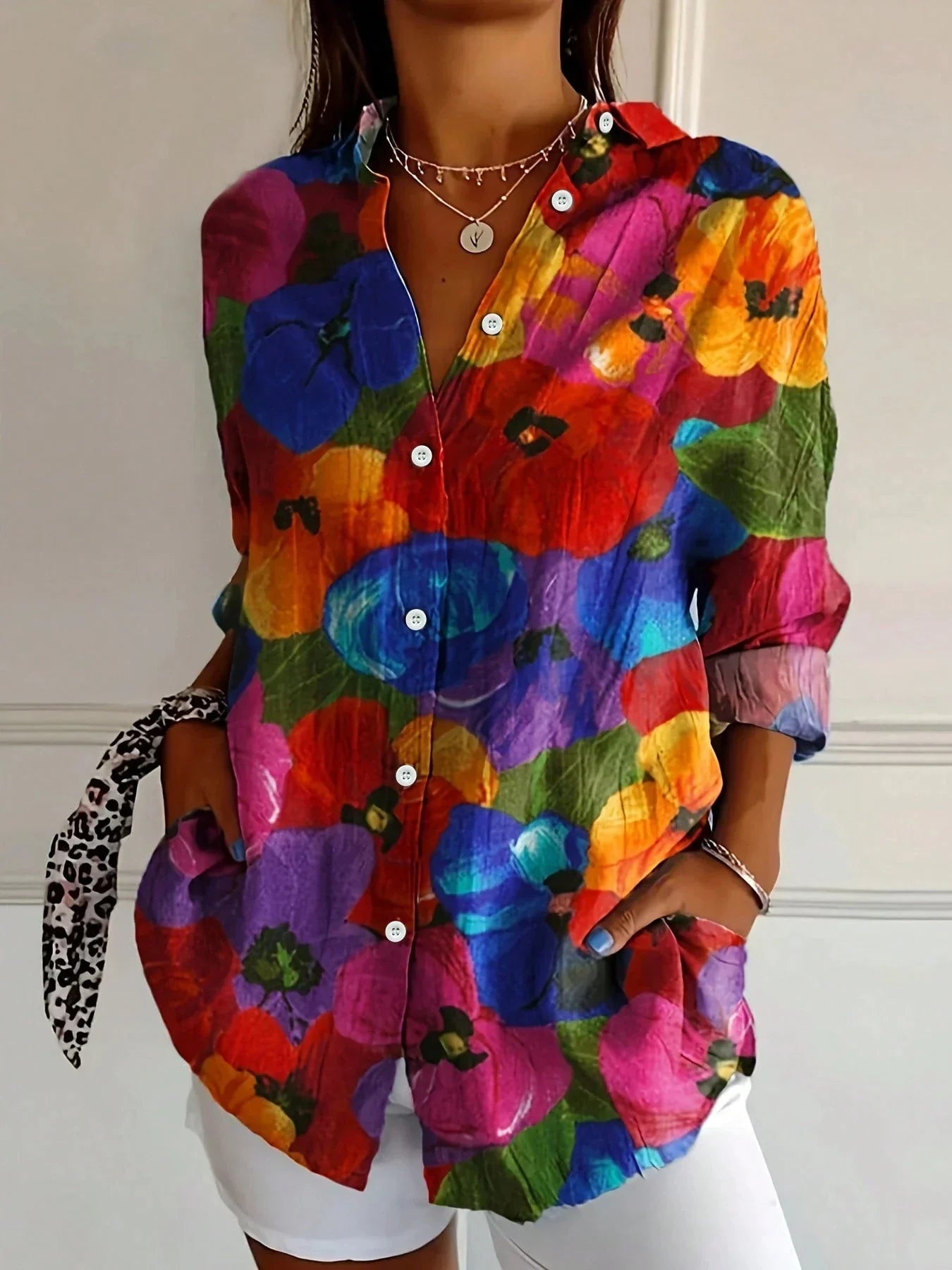 Women's Printed Blouse Woven Fabric Button Down Long Sleeve Relaxed Fit