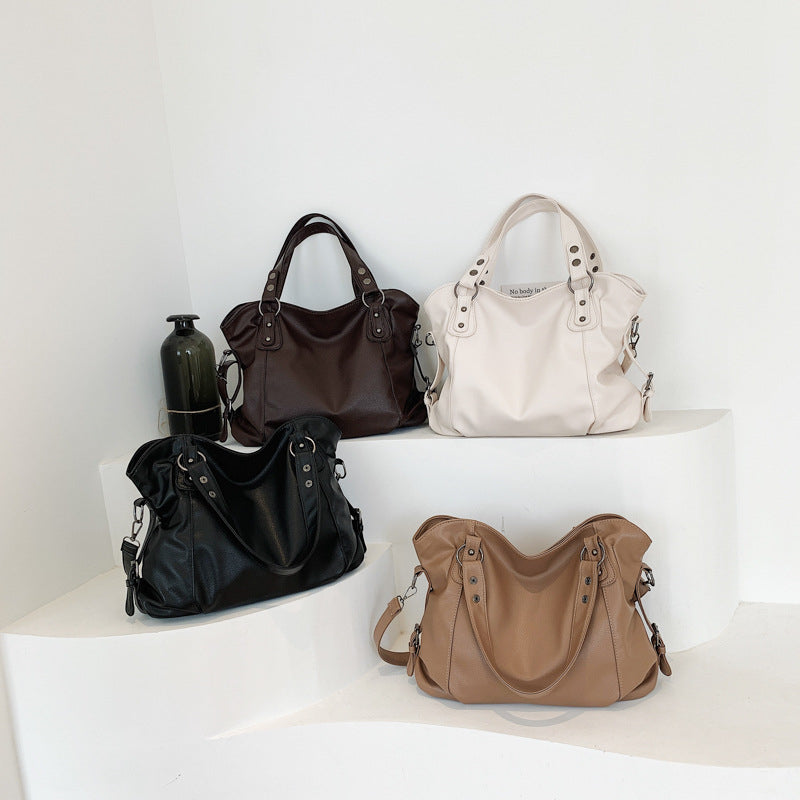 Women’s Slouchy Faux Leather Shoulder Bag with Zip Fastening and Detachable Crossbody Strap