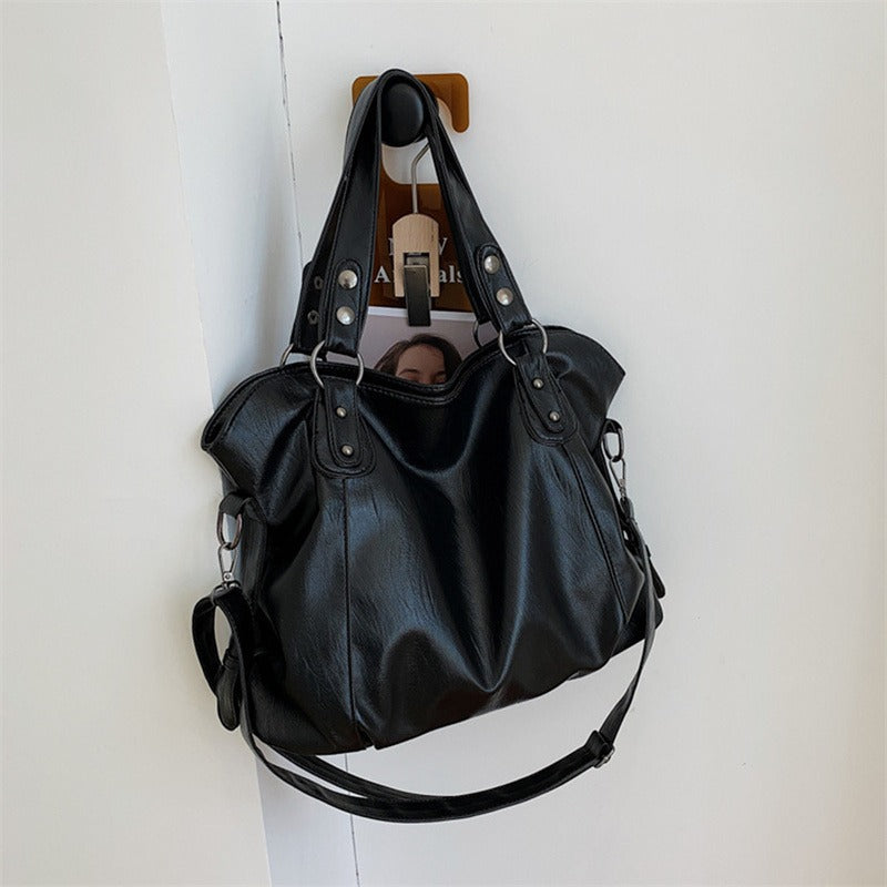 Women’s Slouchy Faux Leather Shoulder Bag with Zip Fastening and Detachable Crossbody Strap