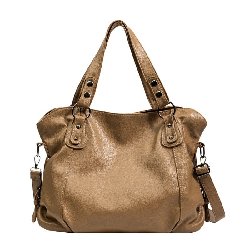 Women’s Slouchy Faux Leather Shoulder Bag with Zip Fastening and Detachable Crossbody Strap