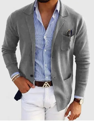 Men's Knitted Blazer Coat, Notch Lapel Single-Breasted Outerwear with Patch Pocket