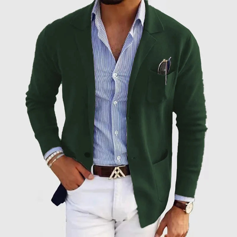 Men's Knitted Blazer Coat, Notch Lapel Single-Breasted Outerwear with Patch Pocket