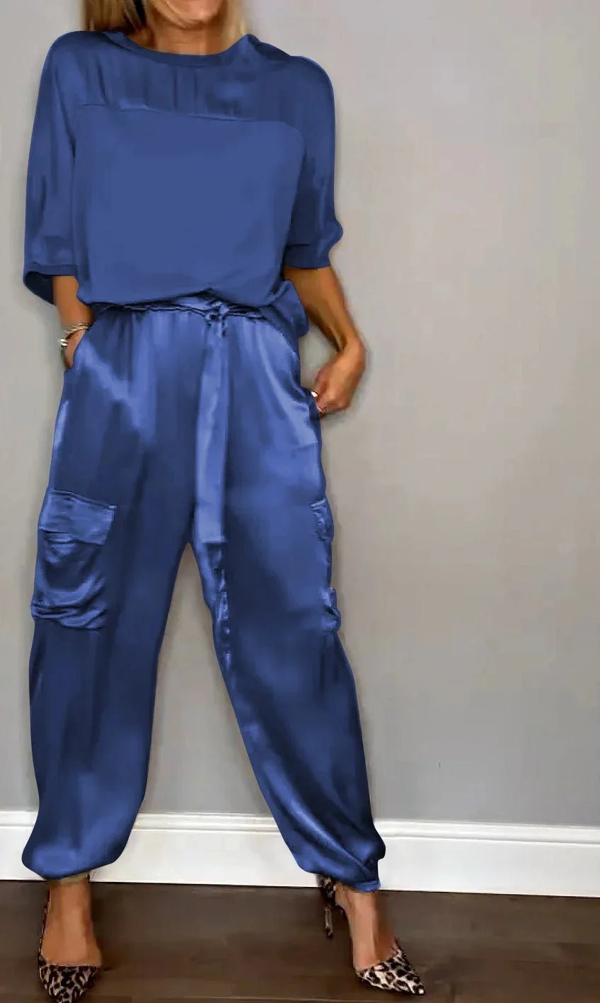 Flowing Two Piece Set Women Soft Blend Crew Neck Relaxed Fit