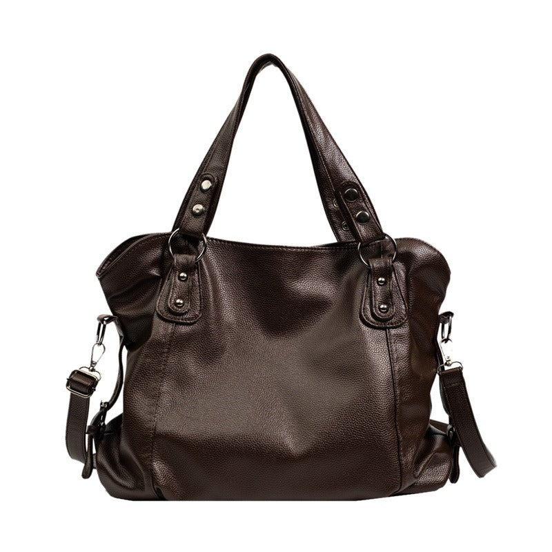 Women’s Slouchy Faux Leather Shoulder Bag with Zip Fastening and Detachable Crossbody Strap