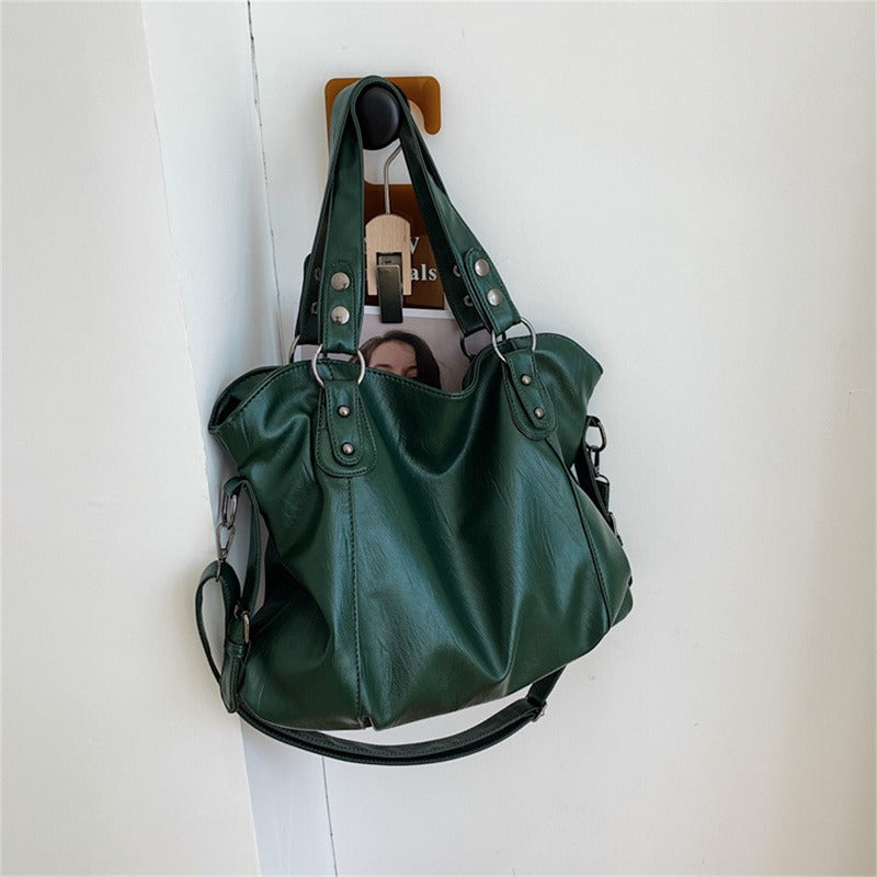 Women’s Slouchy Faux Leather Shoulder Bag with Zip Fastening and Detachable Crossbody Strap