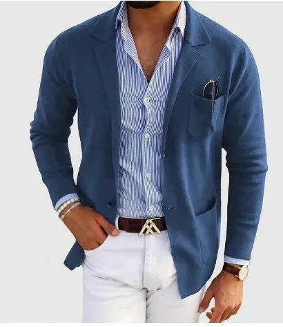 Men's Knitted Blazer Coat, Notch Lapel Single-Breasted Outerwear with Patch Pocket