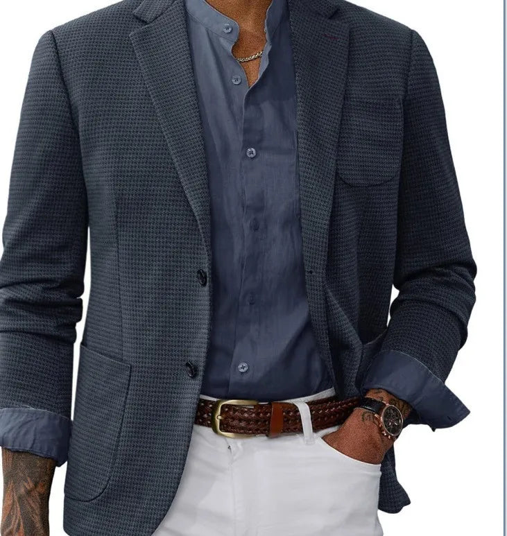 Men's Knitted Blazer Coat, Notch Lapel Single-Breasted Outerwear with Patch Pocket