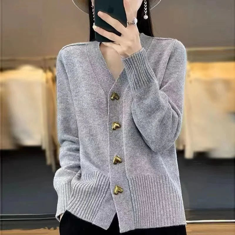 Women's V-Neck Knitted Cardigan, Button-Front Lightweight Relaxed Fit