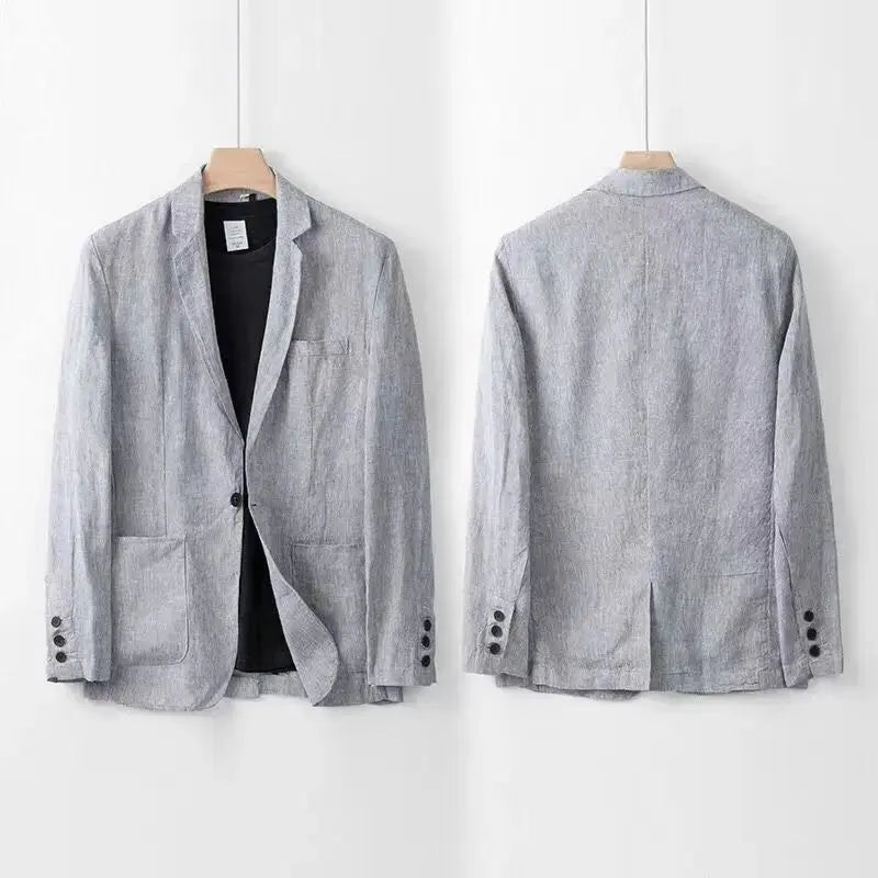 Men's Linen Blend Suit Two Piece Notch Lapel Relaxed Fit Smart Casual