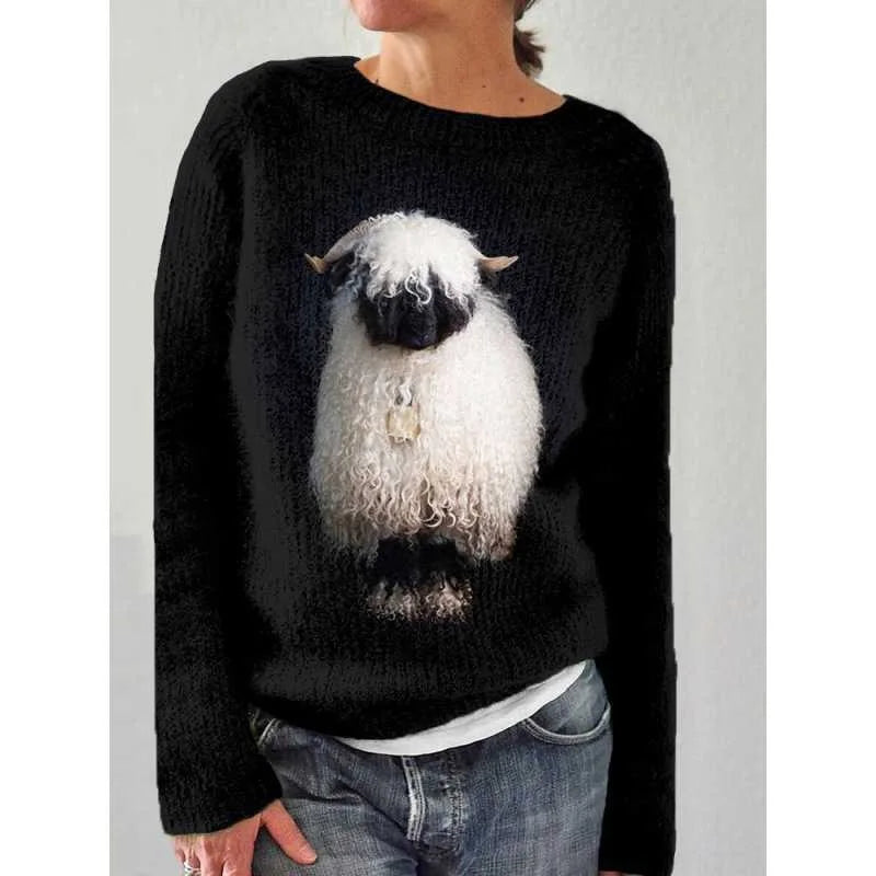 Women's Fair Isle Jumper, Crew Neck Yoke Pattern Loose Fit Knitwear