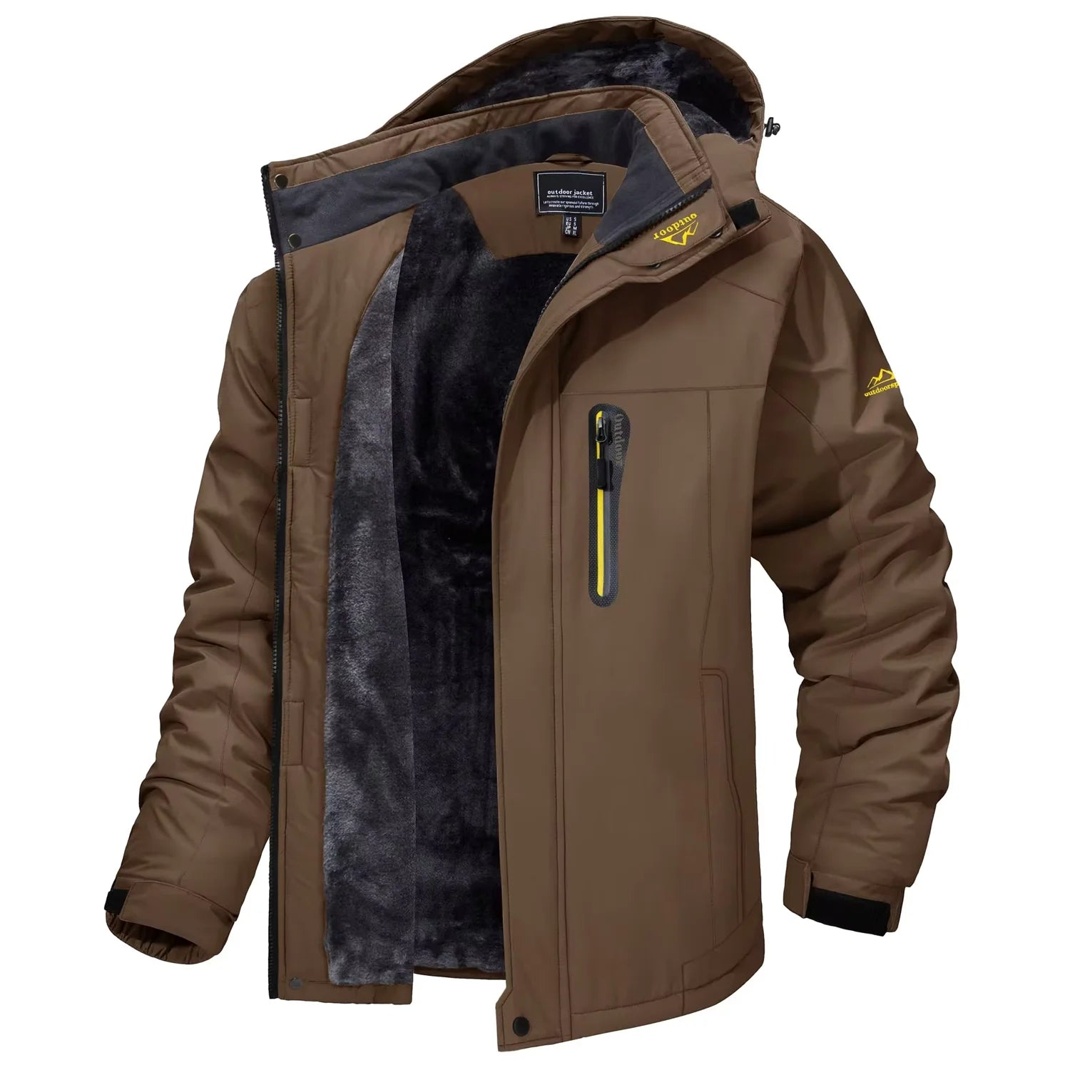 Men's Waterproof Ski Jacket, Windproof Fleece Lined Coat with Detachable Hood