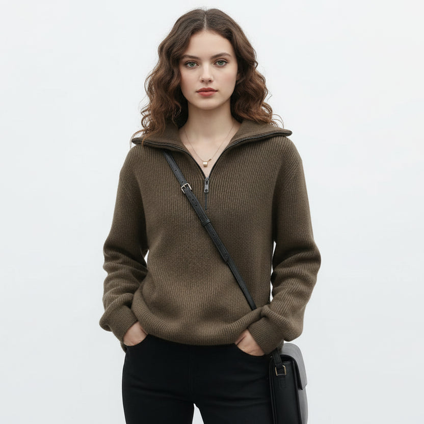 Théa / Women’s Ribbed Quarter-Zip Sweater