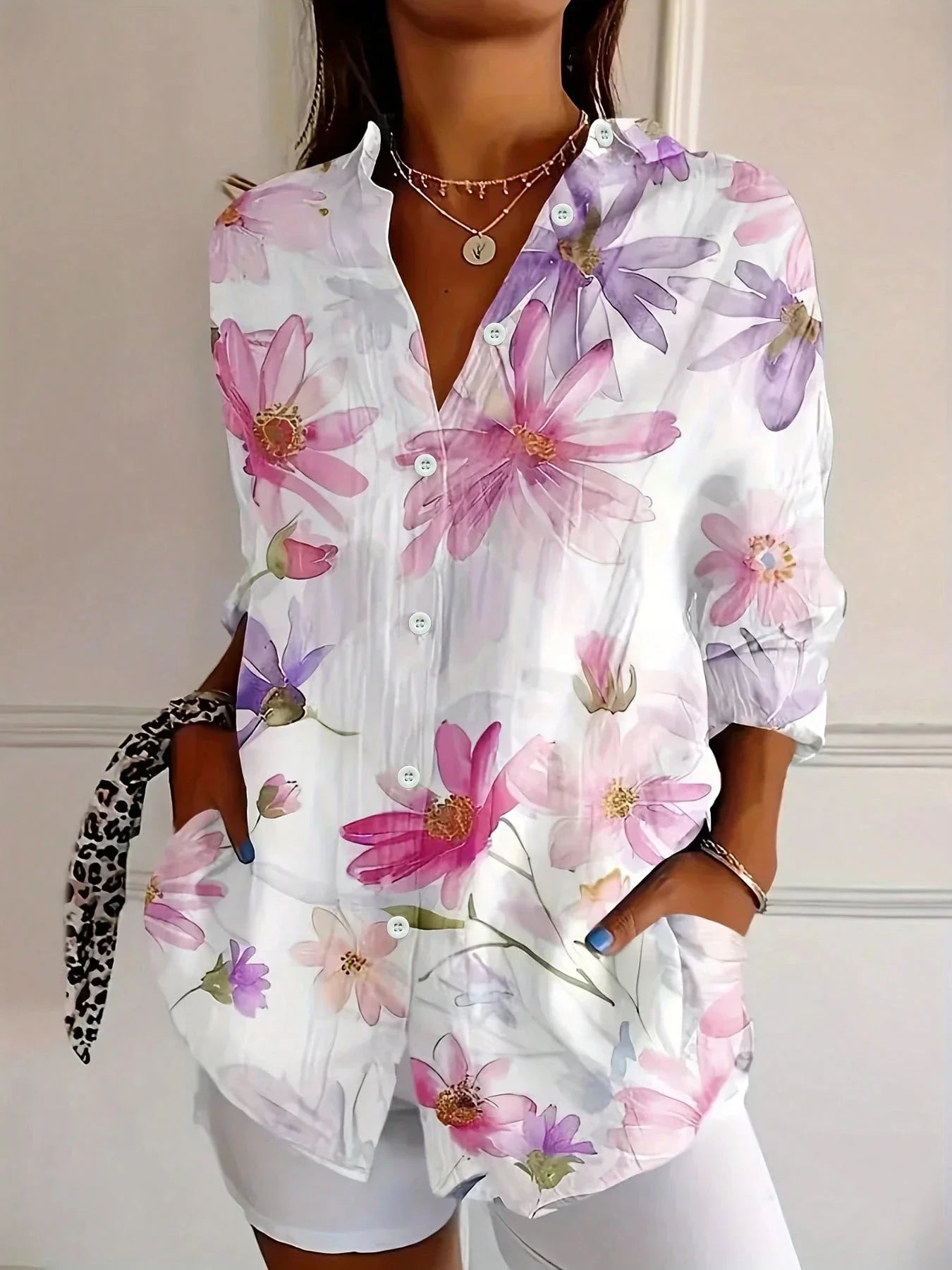 Women's Printed Blouse Woven Fabric Button Down Long Sleeve Relaxed Fit