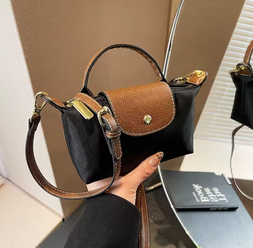 Women’s Mini Crossbody Grab Bag with Leather Trim, Top Handle and Flap Closure