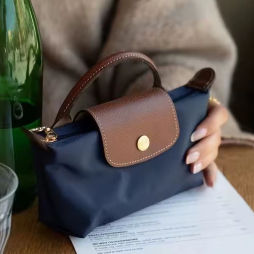 Women’s Mini Crossbody Grab Bag with Leather Trim, Top Handle and Flap Closure