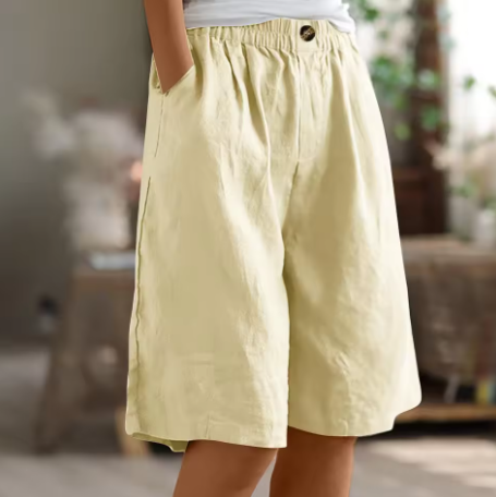Women's Woven Shorts Elasticated Waist Tapered Leg Mid Thigh Casual