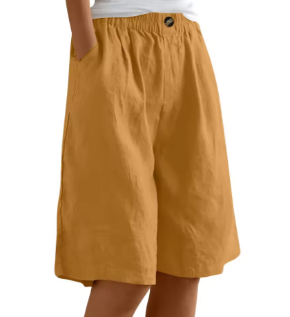 Women's Woven Shorts Elasticated Waist Tapered Leg Mid Thigh Casual