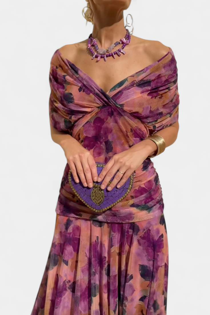 Floral Maxi Dress Women Soft Breathable Blend V Neck Flowing Fit