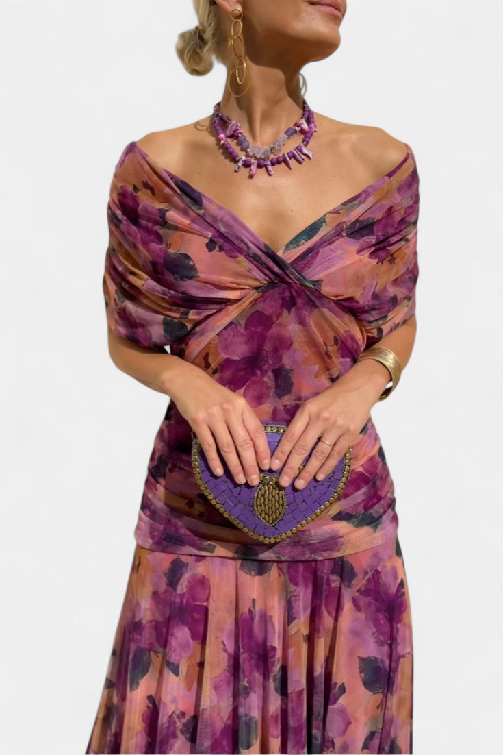 Floral Maxi Dress Women Soft Breathable Blend V Neck Flowing Fit