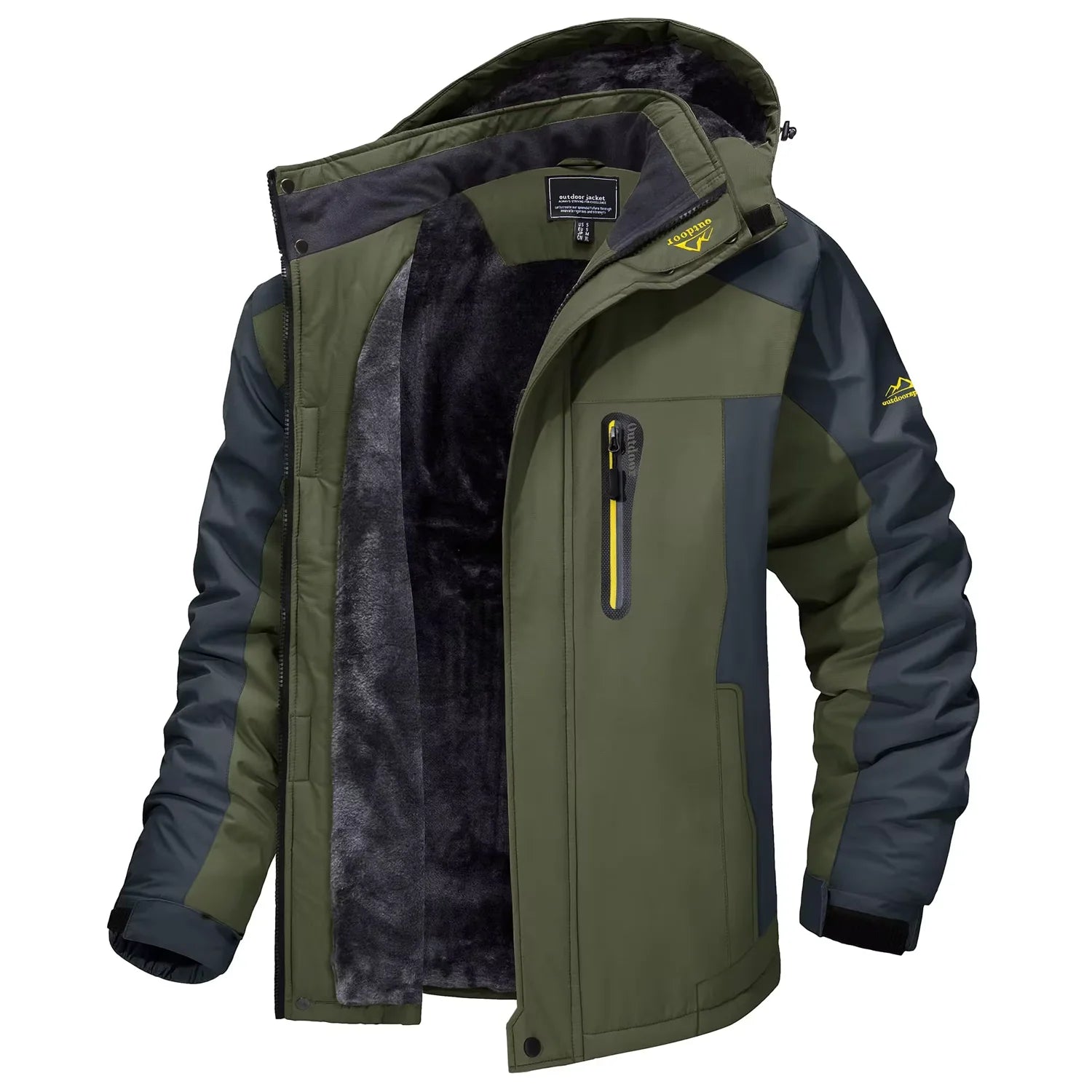 Men's Waterproof Ski Jacket, Windproof Fleece Lined Coat with Detachable Hood