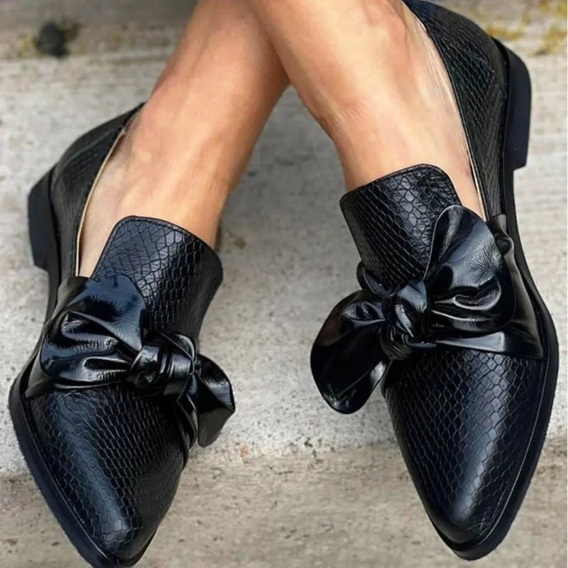 Women's Bow Loafers, Pointed Toe Flat Slip-On Shoes