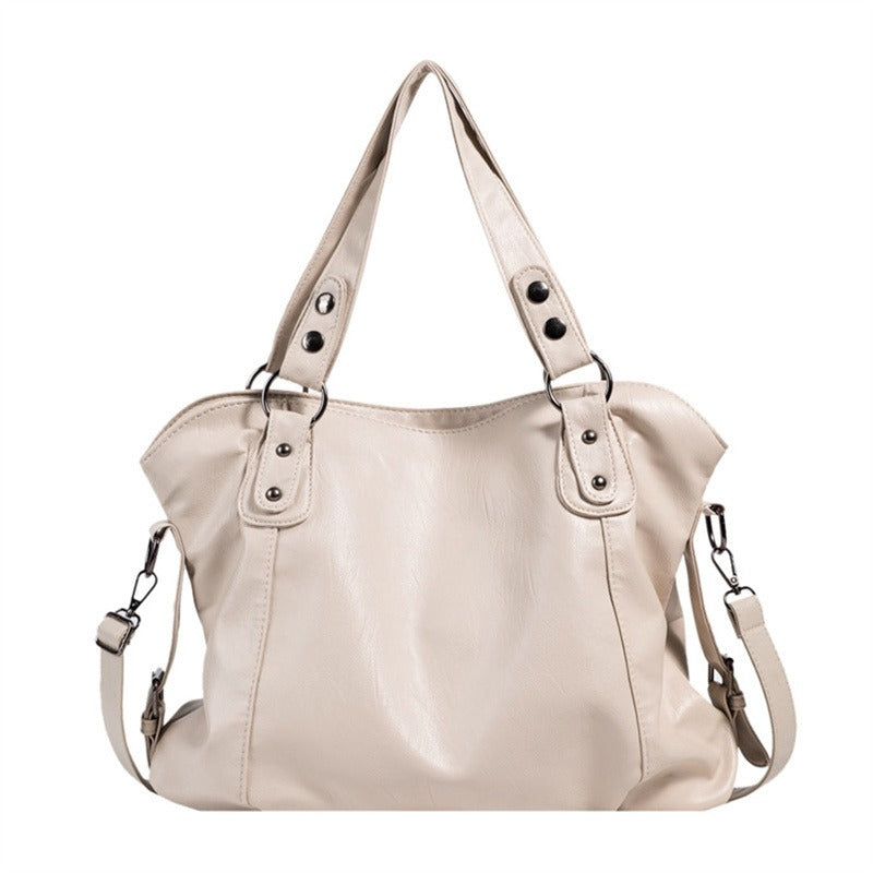 Women’s Slouchy Faux Leather Shoulder Bag with Zip Fastening and Detachable Crossbody Strap