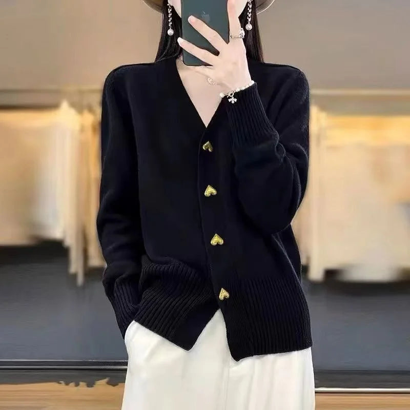 Women's V-Neck Knitted Cardigan, Button-Front Lightweight Relaxed Fit