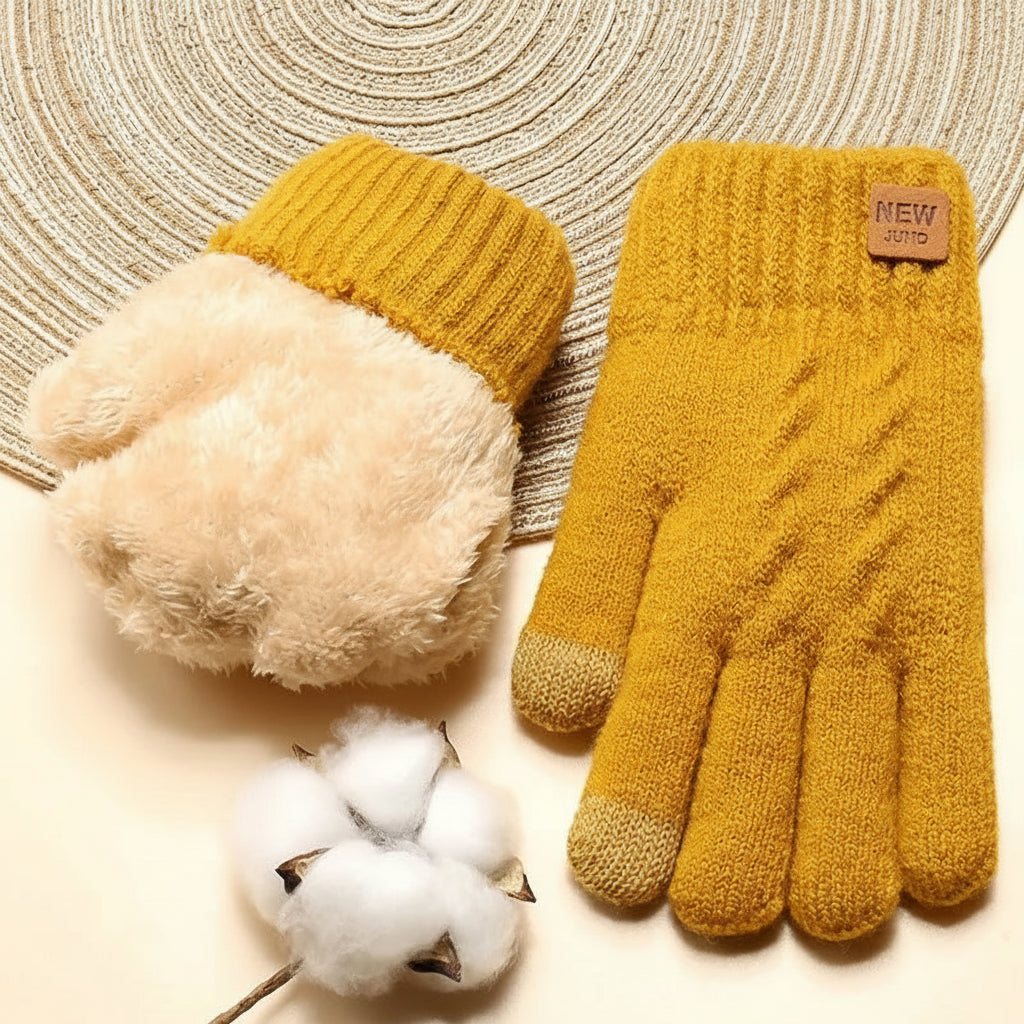 Alba / Women’s Double-Layer Knit Winter Gloves with Fleece Lining