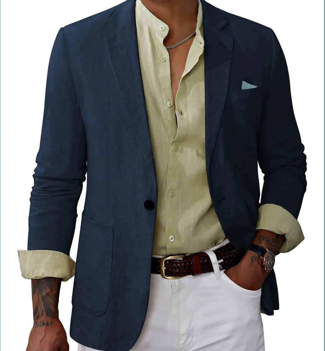 Men's Knitted Blazer Coat, Notch Lapel Single-Breasted Outerwear with Patch Pocket