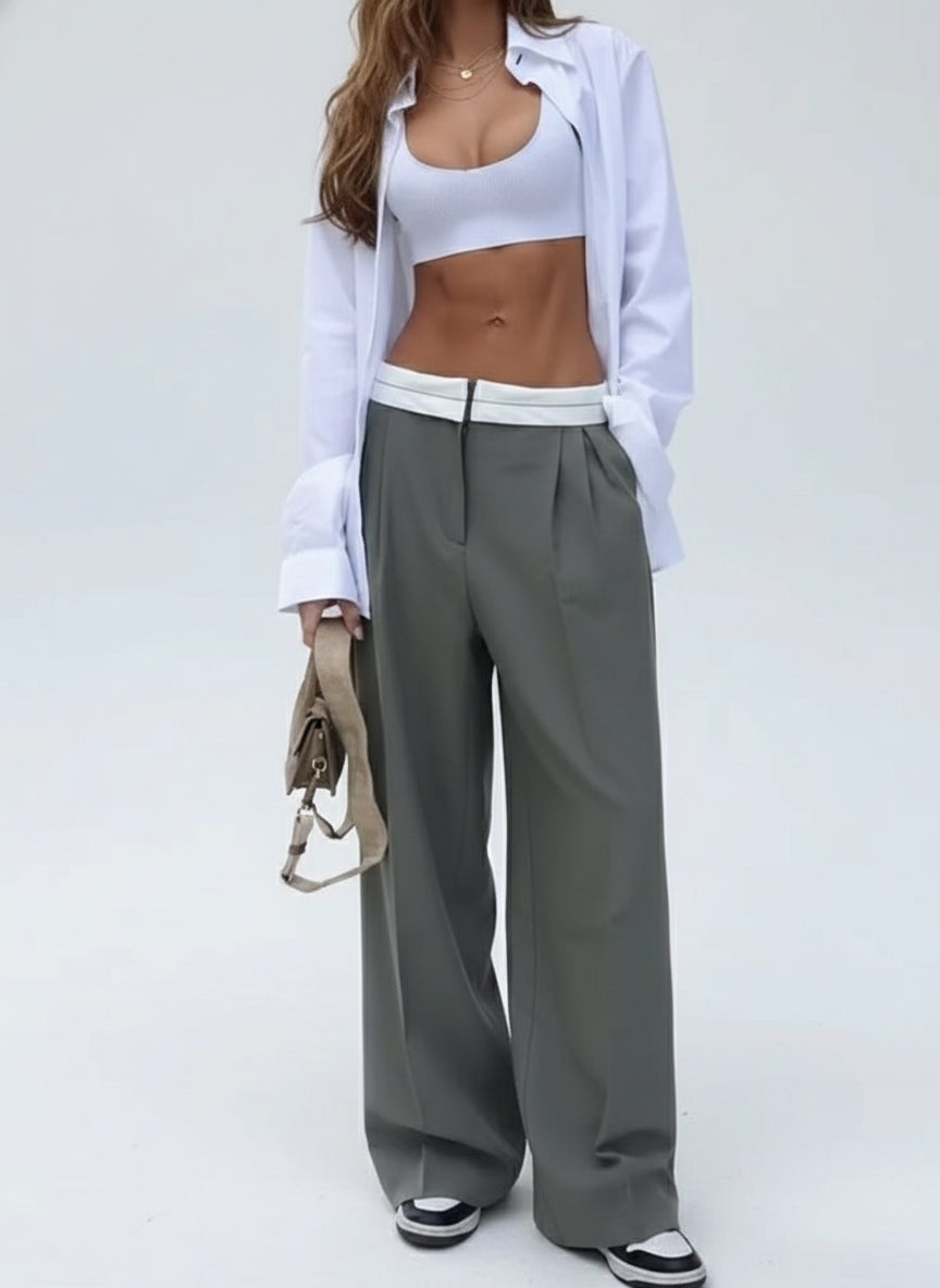 Vera / Women’s High-Waist Straight Trousers with Side Pockets