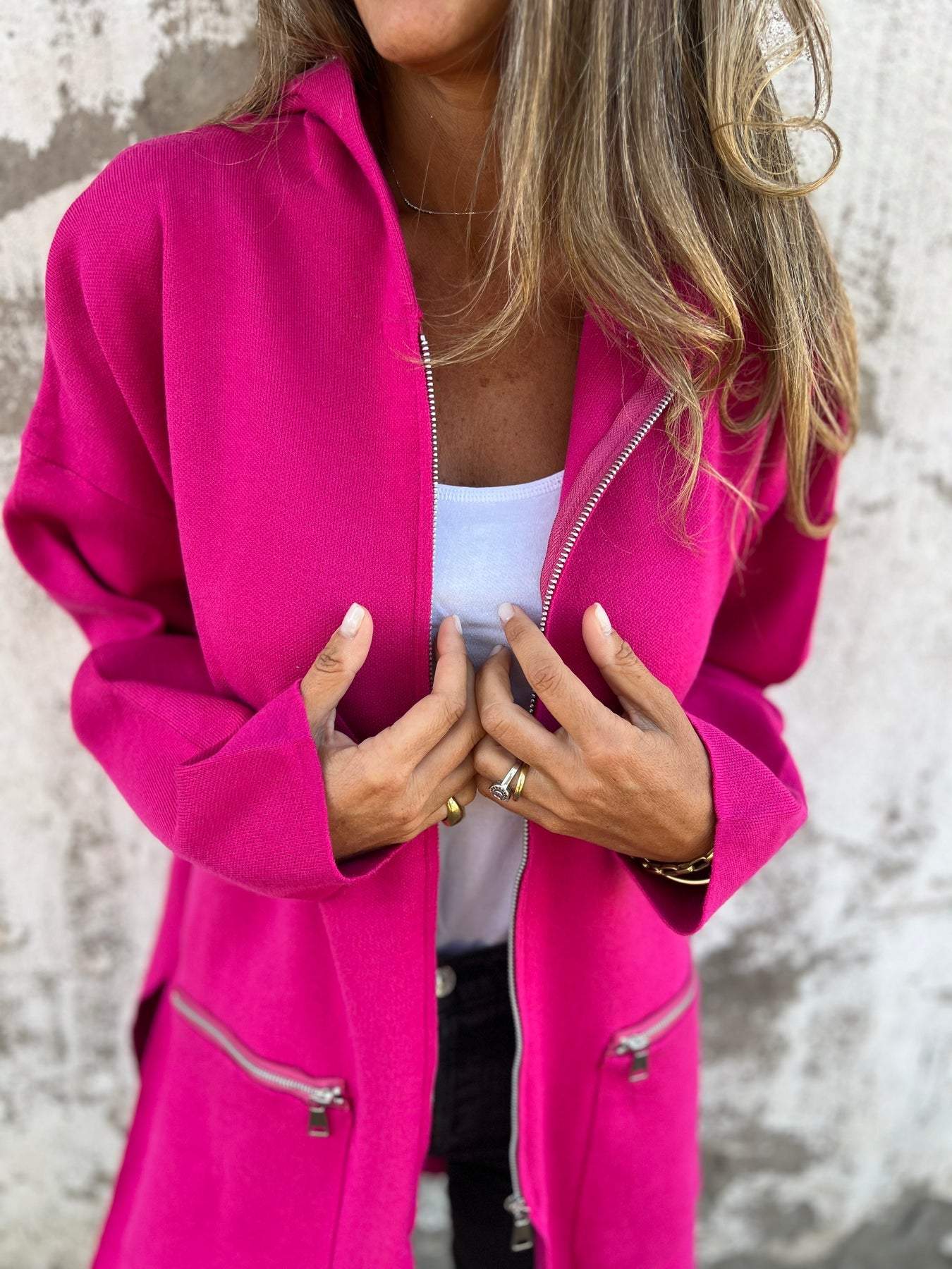 Women's Longline Zip Up Jacket, Relaxed Fit Casual Coat with Pockets