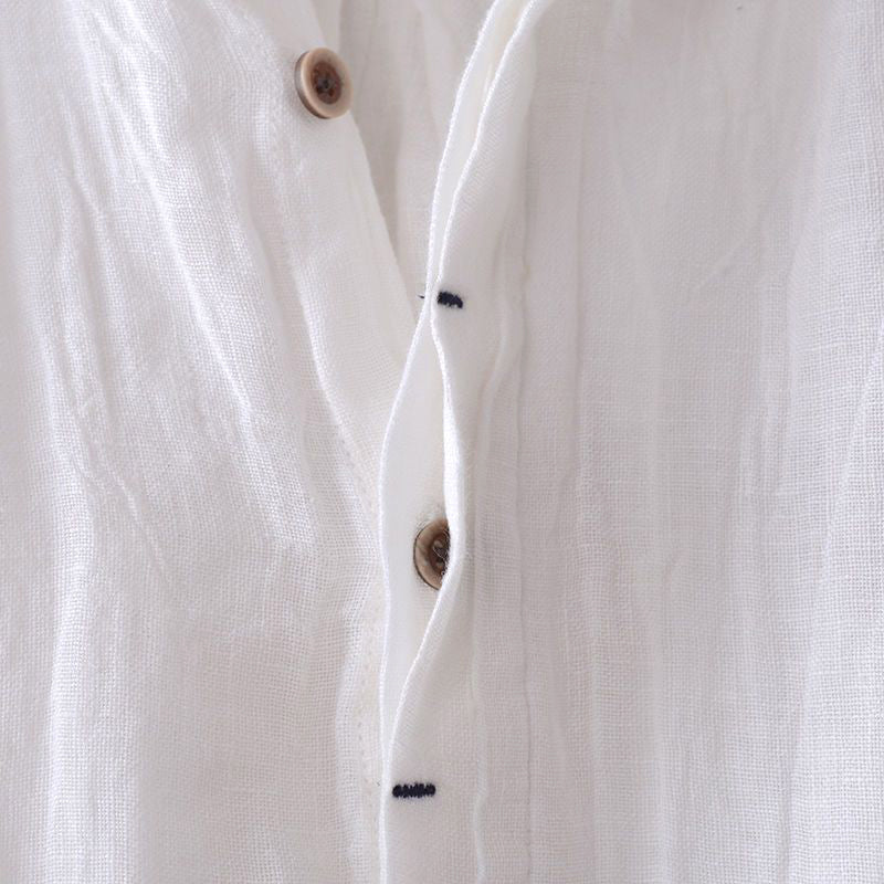 Men's Linen Shirt Short Sleeve Crinkle Texture Spread Collar Casual