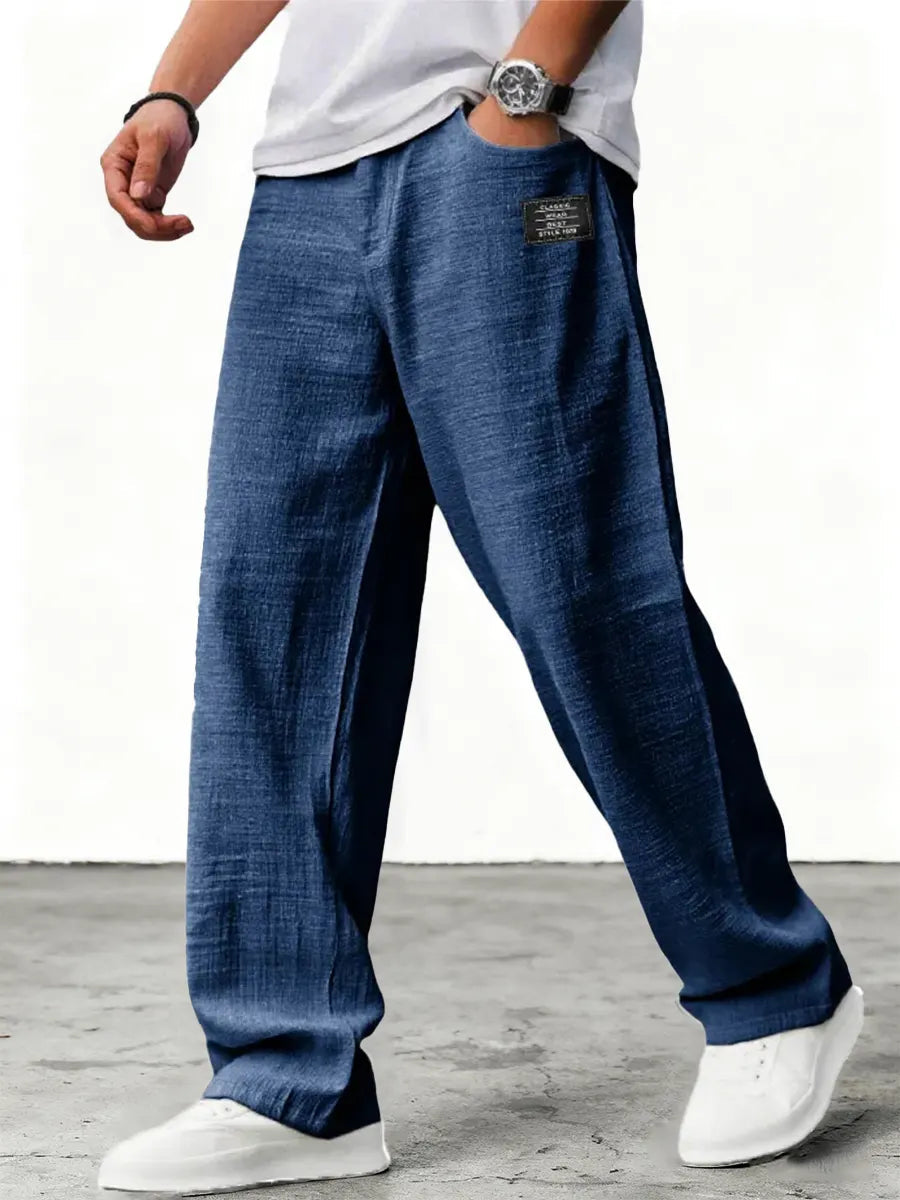 Men's Linen Trousers Wide Leg Elastic Waist