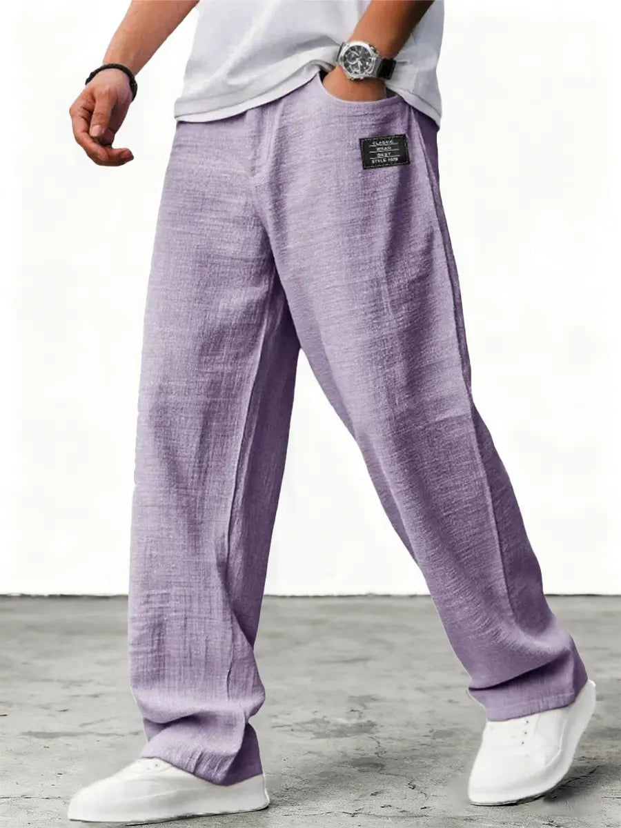 Men's Linen Trousers Wide Leg Elastic Waist
