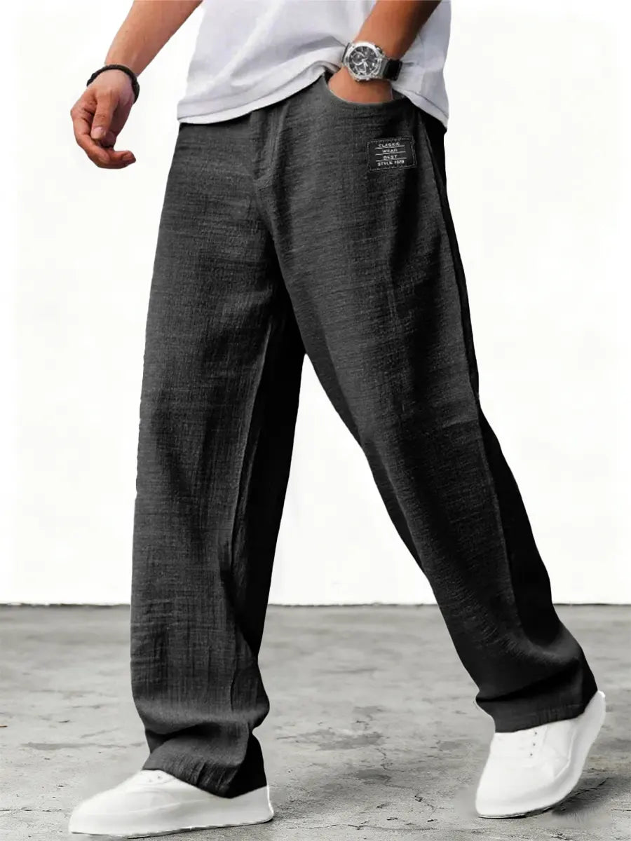 Men's Linen Trousers Wide Leg Elastic Waist