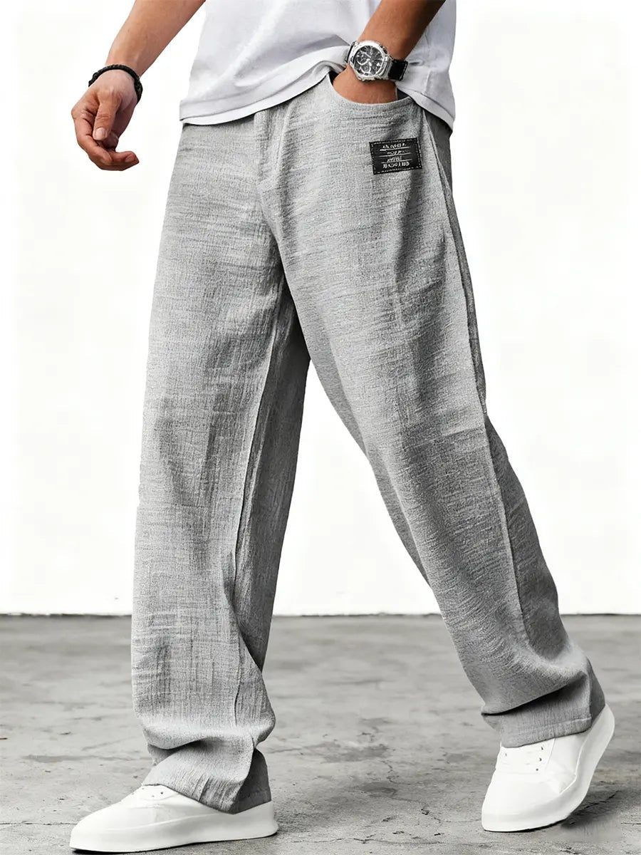 Men's Linen Trousers Wide Leg Elastic Waist
