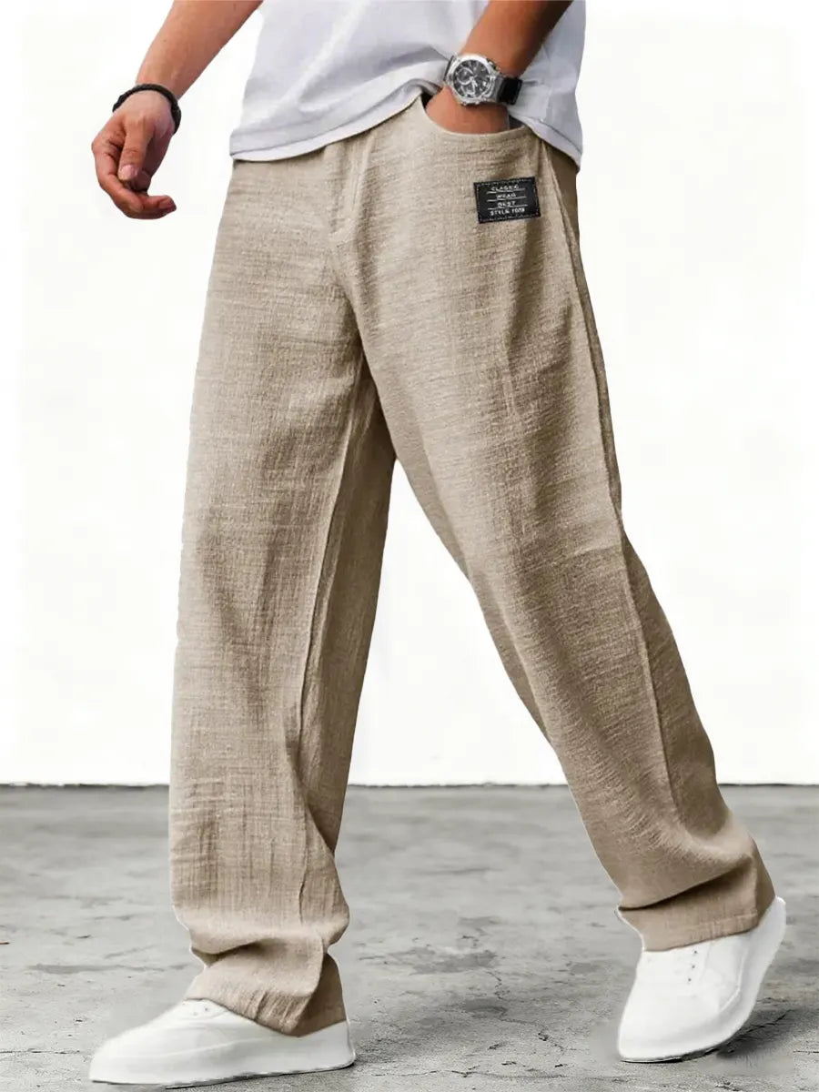 Men's Linen Trousers Wide Leg Elastic Waist
