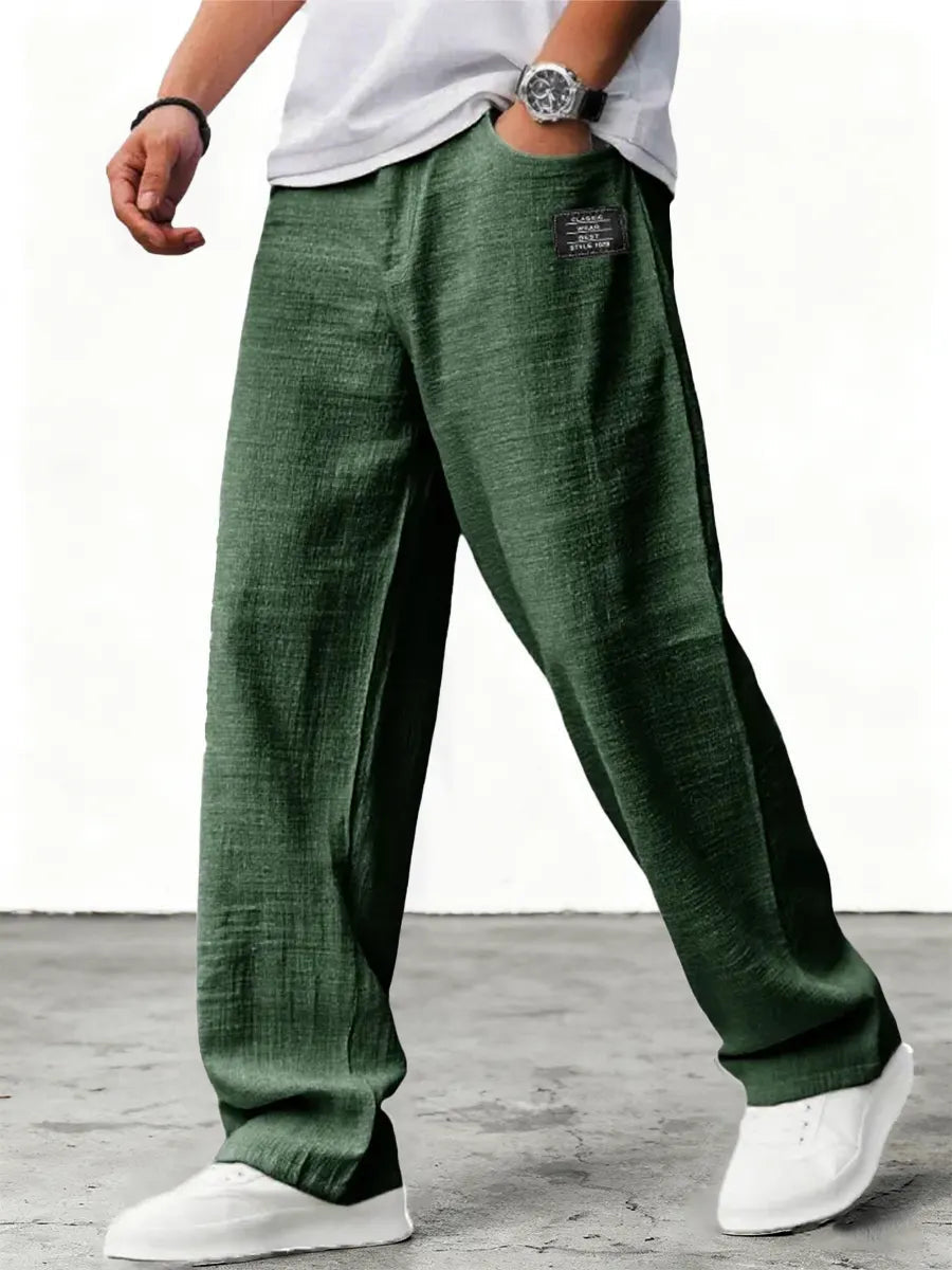Men's Linen Trousers Wide Leg Elastic Waist